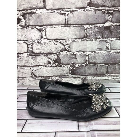 Vera Wang Black Leather Crystal Embellished Ballet Flats Shoes Women sz 5M US/35 - Picture 5 of 16